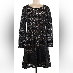 Black Ruffled Sheath Dress with Long Sleeves for Cocktail Size 10